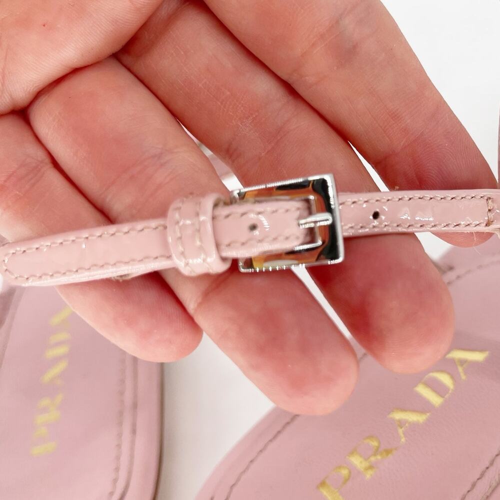 Prada Light Pink Patent Leather T Strap Thong Strappy Flat Sandals IT 37 - Picture 7 of 11